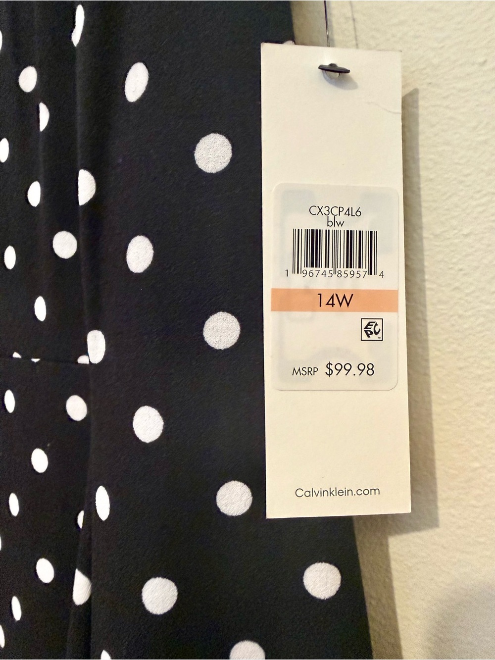 Calvin Klein Black and White Polka Dot Fit & Flare Midi Dress - Picture 3 of 3